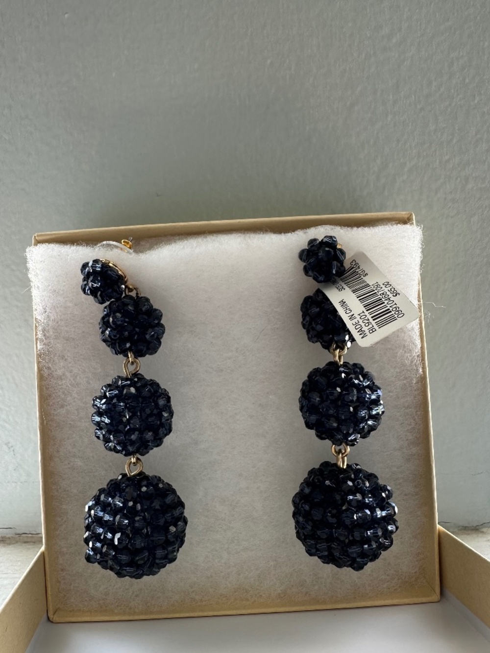 J.Crew Black Beaded Statement Drop Earrings. NWT!
